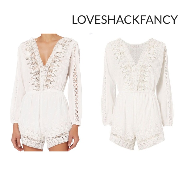 LoveShackFancy Other - NWOT LoveShackFancy Anais Coverup Lace Crochet Romper Playsuit White/Ivory XS